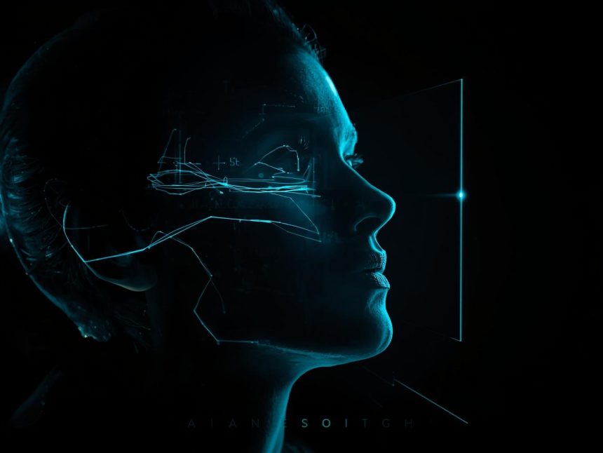 Digital marketer standing before glowing “SEO 2025” hologram, representing the evolution of search engine optimization strategies, tools, and trends.