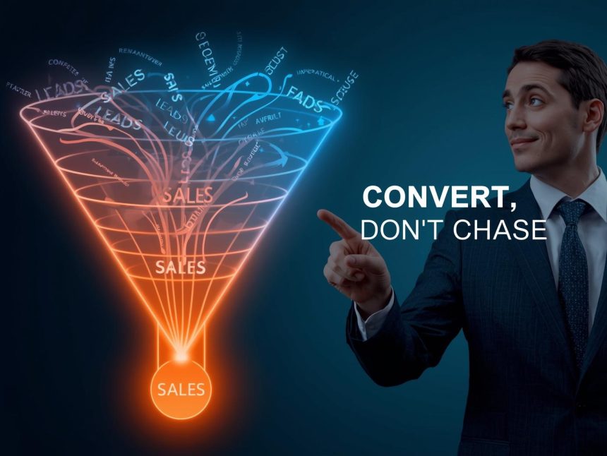 Digital marketer analyzing two dashboards — one showing high traffic and the other high conversions — symbolizing the shift from keyword volume to intent-driven SEO.