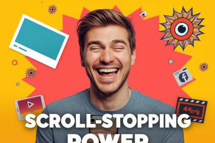 Bright, high-energy image of a smartphone screen bursting with viral memes, GIFs, and reels, symbolizing the speed and power of short-form visual content in modern marketing.