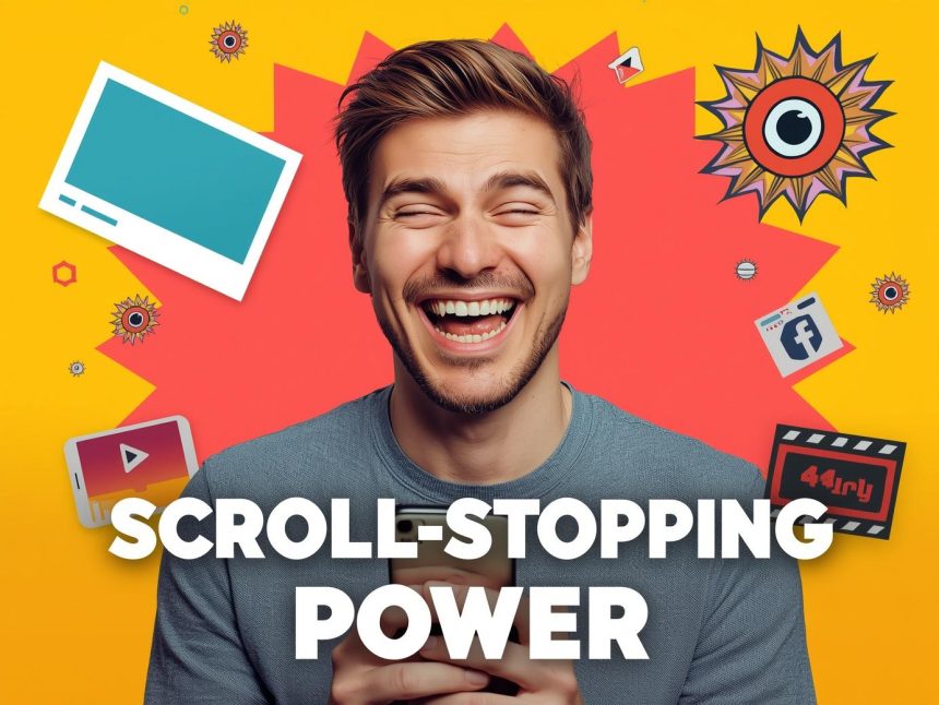 Bright, high-energy image of a smartphone screen bursting with viral memes, GIFs, and reels, symbolizing the speed and power of short-form visual content in modern marketing.