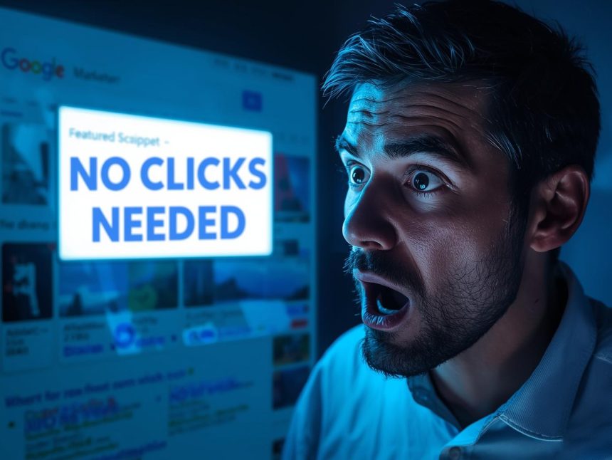 Google search results page highlighting featured snippets, People Also Ask, and knowledge panels optimized for zero-click SEO visibility.