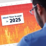 Digital clock and analytics dashboard showing the best posting times across major social media platforms for 2025.