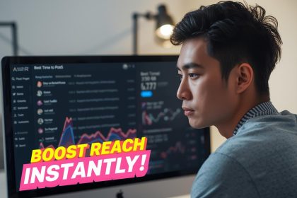 Digital clock and analytics dashboard showing the best posting times for Facebook engagement in 2025.