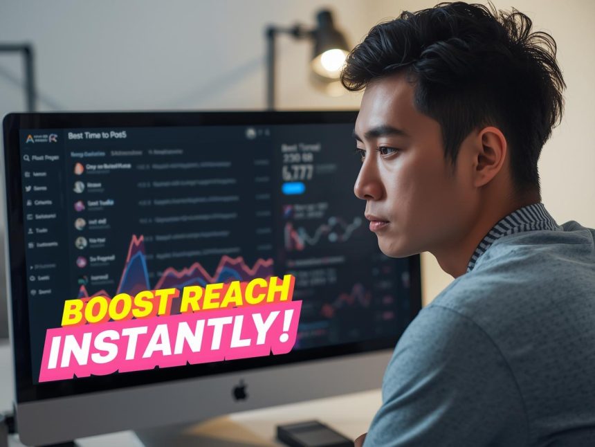 Digital clock and analytics dashboard showing the best posting times for Facebook engagement in 2025.