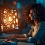 Marketer comparing the best email automation platforms in 2025 through modern dashboards and analytics, symbolizing smart business decision-making.