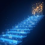 Marketer creating an automated email workflow using digital nodes, representing step-by-step drip campaign building for 2025.