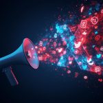 Marketer standing under glowing X logo with engagement icons, symbolizing building brand presence and awareness on X (Twitter) in 2025.