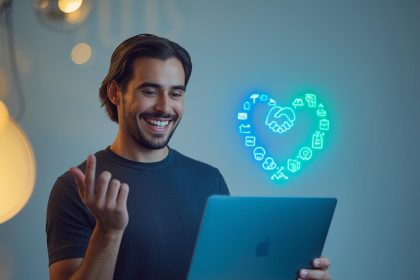 Marketer using a CRM platform to connect and engage with customers, symbolizing simple, human-centered relationship marketing.