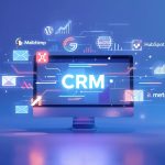 CRM hub connecting multiple marketing tools through data integrations, symbolizing automation, synchronization, and smarter marketing systems in 2025.