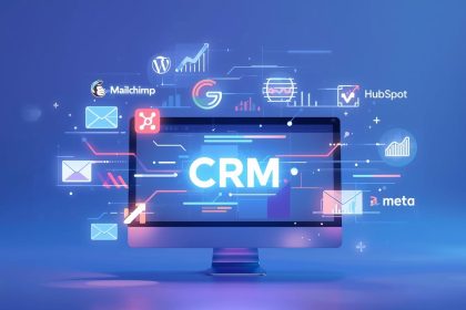 CRM hub connecting multiple marketing tools through data integrations, symbolizing automation, synchronization, and smarter marketing systems in 2025.