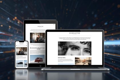Responsive email designs displayed on smartphone, tablet, and desktop screens, symbolizing mobile optimization and design consistency in 2025.