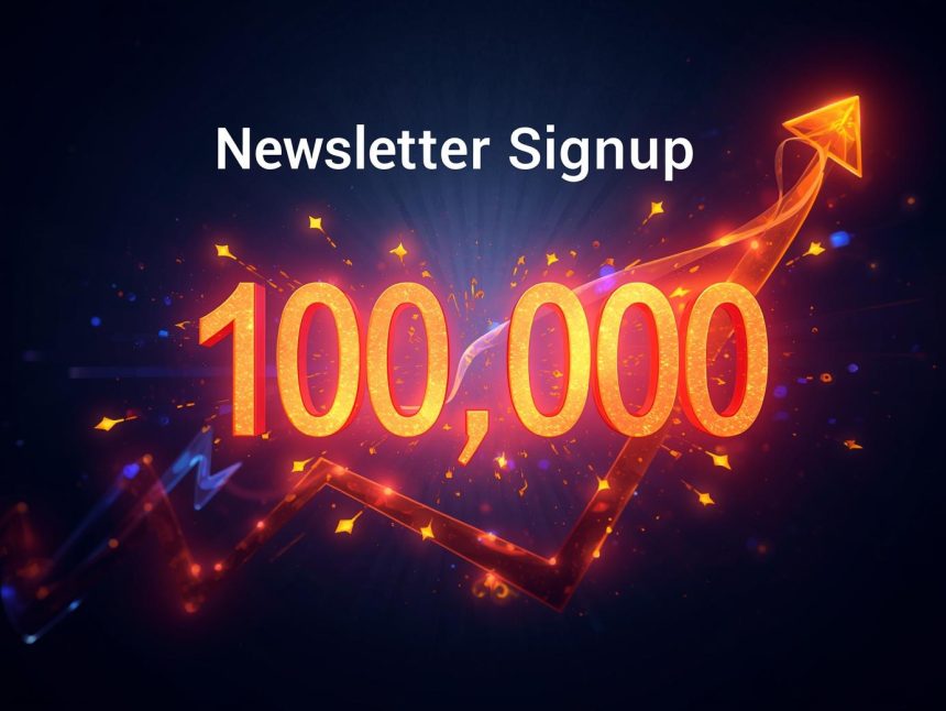 Marketer watching newsletter subscribers grow rapidly from 0 to 10,000 on a digital dashboard, symbolizing fast list-building strategies in 2025.