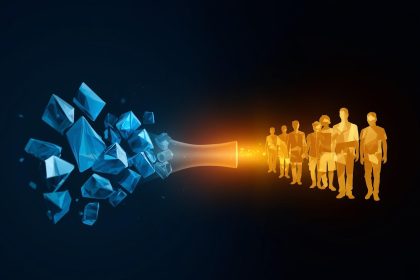 Cold leads visually transforming into loyal customers through automation workflows, symbolizing data-driven nurturing and customer retention.