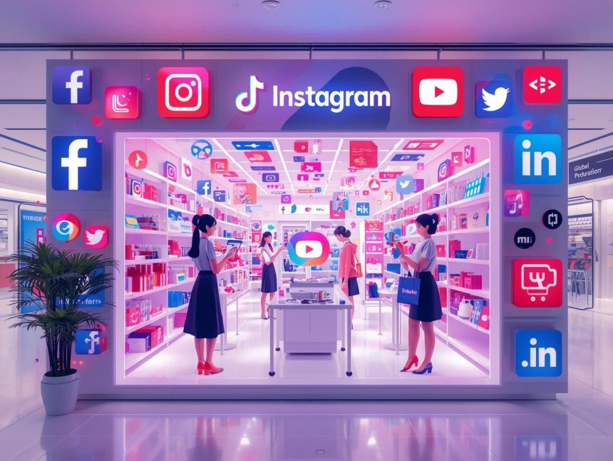 Marketer converting social media followers into paying customers through in-app shopping and social commerce strategies in 2025.