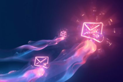 Emails flowing from CRM systems to loyal customers, symbolizing personalized marketing that converts leads and builds relationships in 2025.