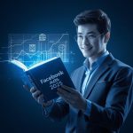 Marketer managing Facebook ad campaigns through a step-by-step process from setup to ROI tracking, symbolizing success with Facebook Ads in 2025.