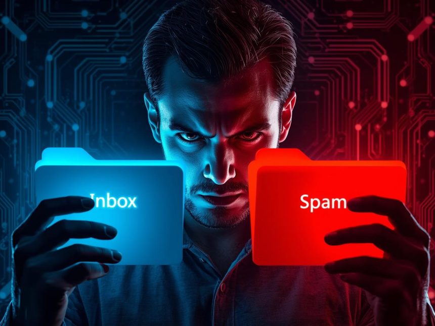 Marketer deciding between inbox and spam folder, symbolizing strategies for better email deliverability in 2025.