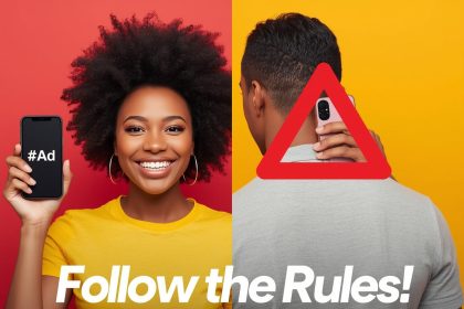 Influencer disclosing a paid partnership on social media, illustrating updated 2025 regulations and transparency laws.