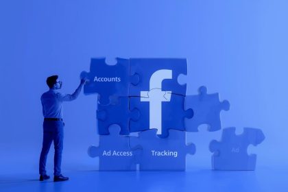 Marketer managing Facebook Business Manager dashboard with ads, pixels, and audience data, symbolizing setup and optimization for 2025.