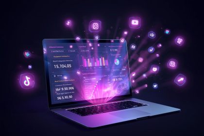 Influencer marketing analytics dashboard showing KPIs, engagement rate, and ROI metrics, symbolizing measurable campaign success in 2025.