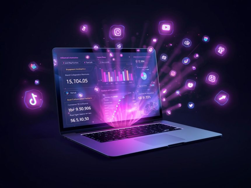 Influencer marketing analytics dashboard showing KPIs, engagement rate, and ROI metrics, symbolizing measurable campaign success in 2025.