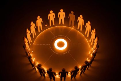 Marketer reviewing a glowing analytics dashboard with key customer retention metrics, symbolizing data-driven retention strategy and growth in 2025.