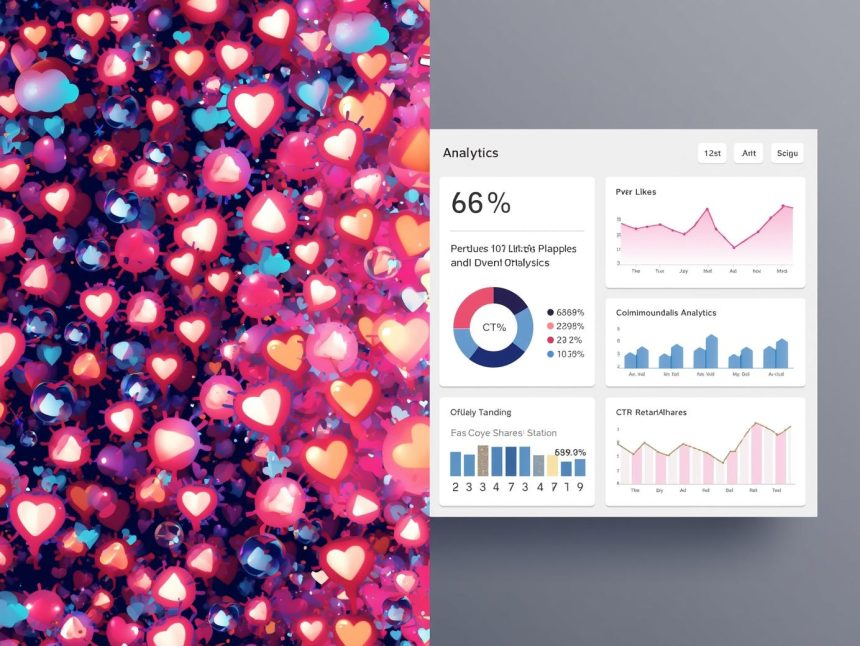 Social media dashboard displaying engagement metrics like CTR, shares, and comments, symbolizing data-driven growth in 2025.
