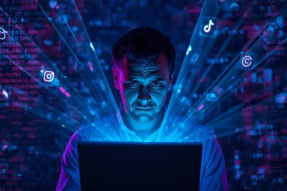 AI robot comparing high-quality versus low-quality social media content, representing how content quality impacts organic reach and algorithm ranking in 2025.