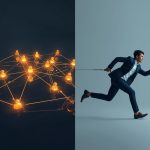 Split-screen comparing customer retention and acquisition strategies, symbolizing the 2025 debate on which drives greater business growth.