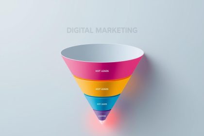 Marketer using CRM tools to analyze lead scores and audience segments, symbolizing prioritization and personalized nurturing strategies.