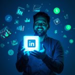 Digital dartboard showing LinkedIn Ads targeting and bidding strategies hitting ROI goals, representing effective LinkedIn advertising in 2025.