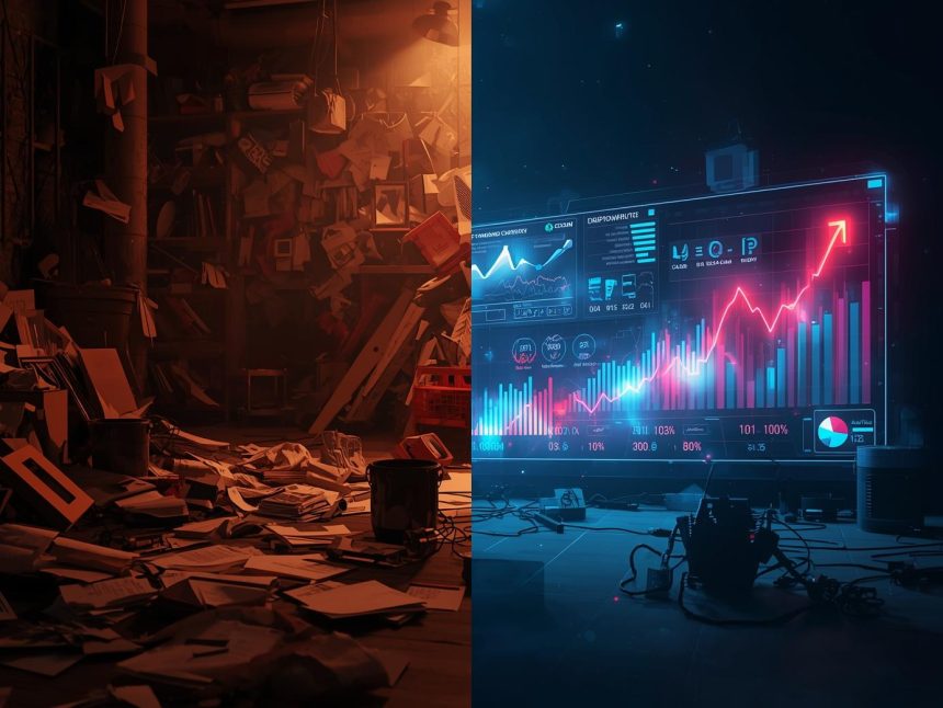 A glowing series of emails flowing through a digital funnel, representing successful drip campaigns for lead nurturing.