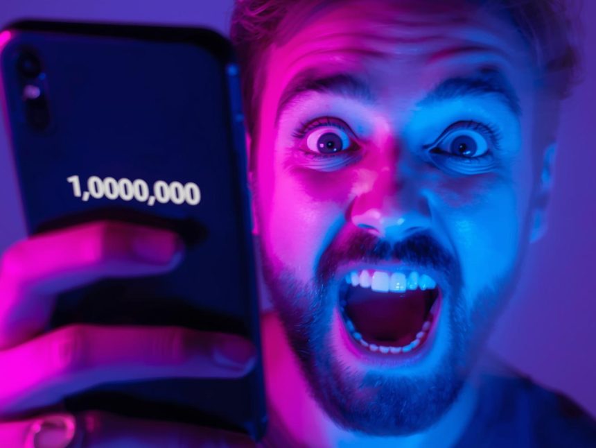 Content creator holding a glowing smartphone showing viral TikTok posts with millions of likes, representing 2025 TikTok marketing ideas for going viral.