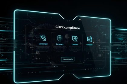 Email marketing dashboard protected by secure data shield, symbolizing compliance, privacy, and customer trust in 2025.