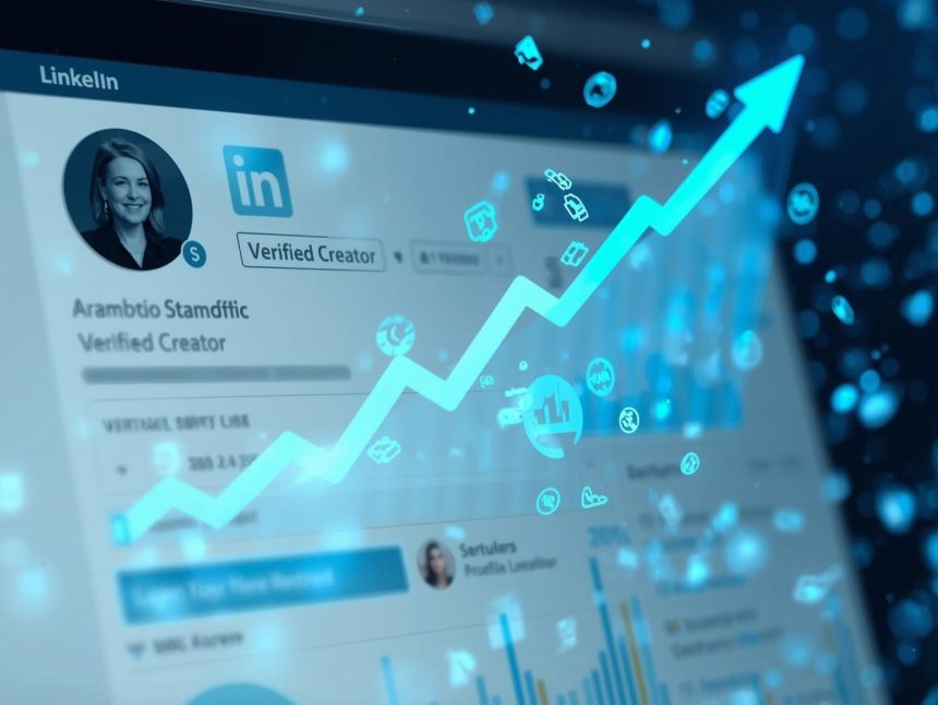 Professional transforming their LinkedIn profile into a personal brand powerhouse with rising engagement and authority in 2025.