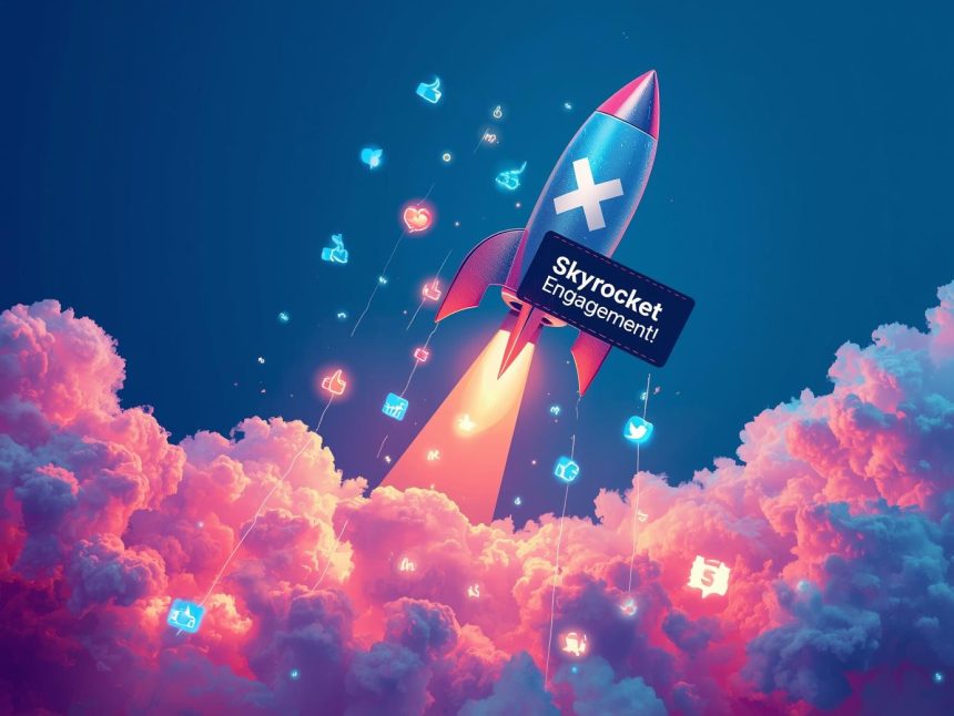 Futuristic visualization of the Twitter/X algorithm analyzing posts to boost reach and engagement metrics.