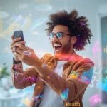 Marketer analyzing TikTok paid ad performance with glowing dashboard showing engagement, ROI, and trending ad formats in 2025.