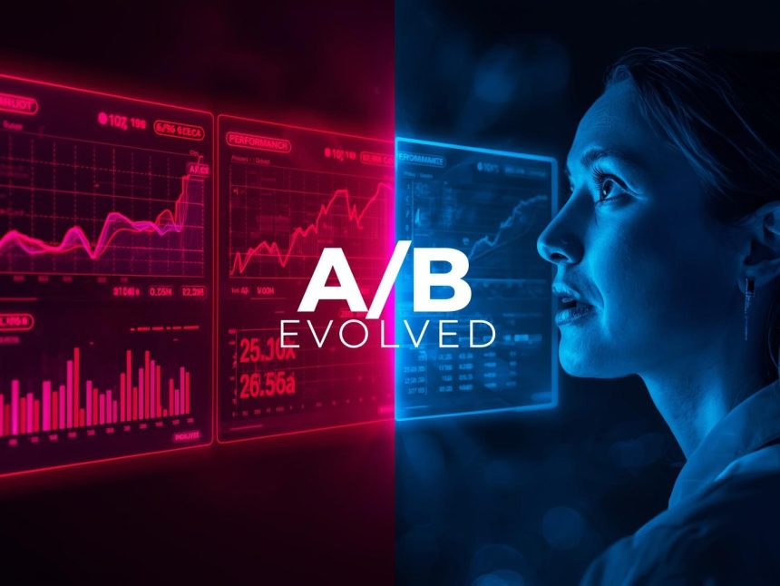 A marketer analyzing advanced A/B testing dashboards and AI-driven optimization results representing the evolution of experimentation in 2025.