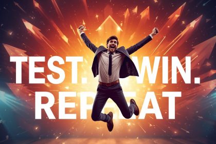 A digital marketer comparing A/B test results on split-screen dashboards, highlighting data-driven optimization for campaign performance in 2025.