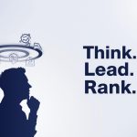 Thought leader standing before digital SEO data and search results, symbolizing long-term authority and visibility through thought leadership marketing.