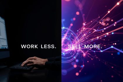 Marketer surrounded by holographic dashboards and AI-driven automation tools managing e-commerce operations, symbolizing marketplace efficiency and sales growth in 2025.