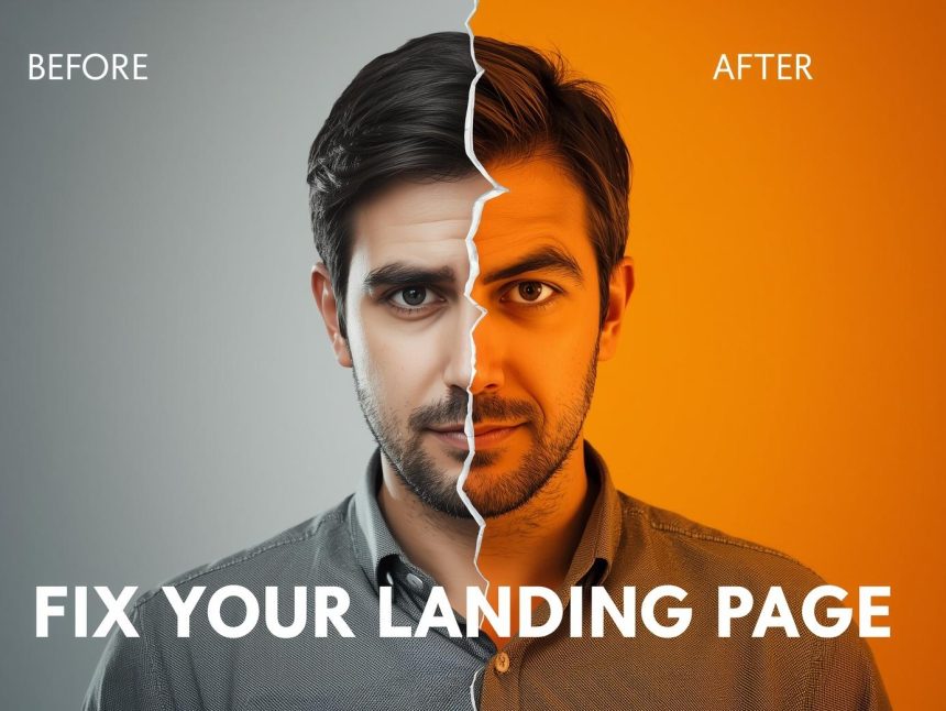 Marketer launching an optimized landing page as conversion metrics rise, symbolizing success through effective design and strategy.
