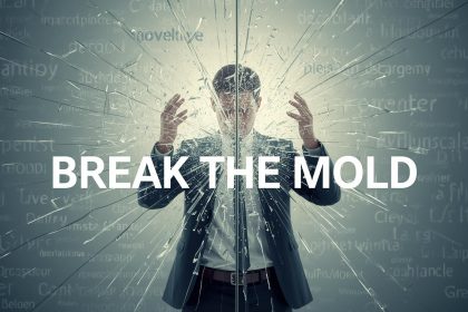 Confident thought leader speaking under a spotlight, symbolizing courage and authenticity in thought leadership marketing.