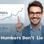 Digital marketer watching analytics data transform into revenue, representing the measurement of ROI in data-driven marketing.