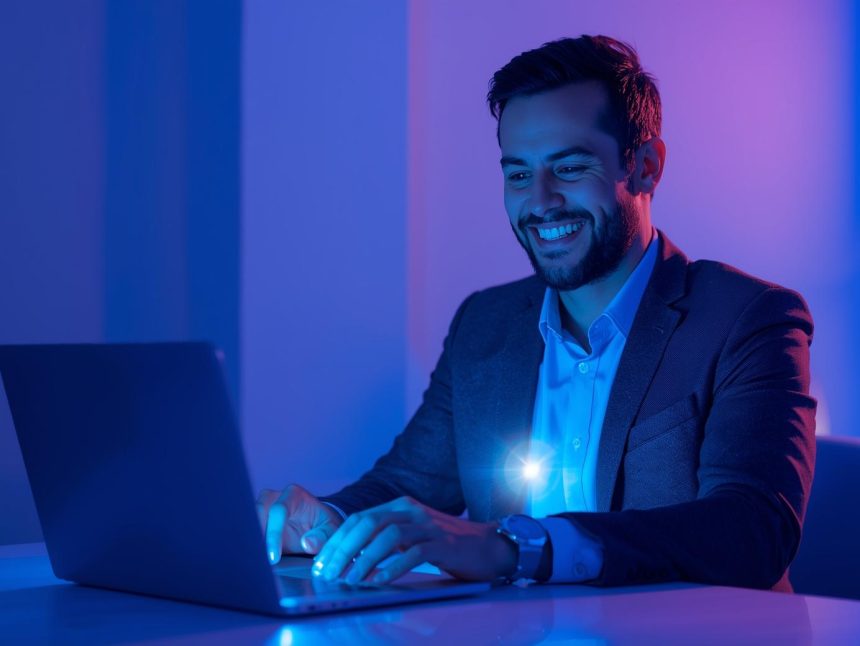 Digital marketer starting with Google Analytics 4 dashboard, symbolizing the simplicity and clarity of using GA4 for beginners.