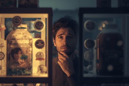 A confident customer making a purchase from a trustworthy brand, symbolizing how trust influences buying decisions in 2025.