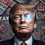 Confident leader steering a ship through a digital storm, symbolizing leadership and governance guiding organizations through uncertainty.