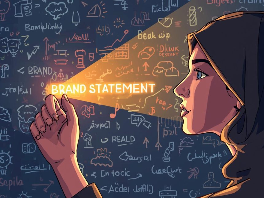 A glowing brand logo positioned prominently on a futuristic digital landscape, symbolizing strategic clarity and brand positioning success in 2025.