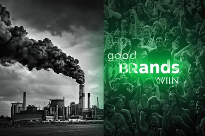 A business professional holding a small green plant growing from coins, representing sustainability, ethics, and purpose-driven brand positioning in 2025.