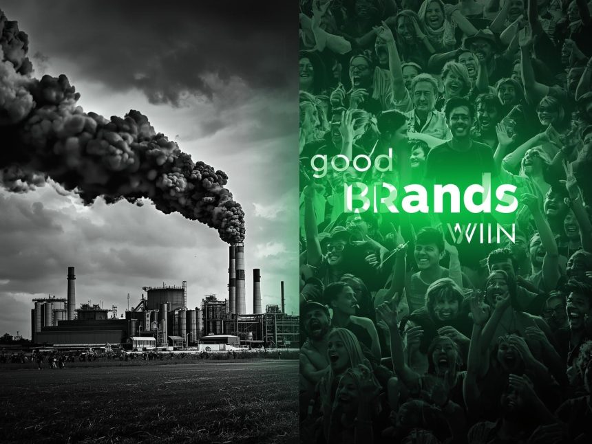 A business professional holding a small green plant growing from coins, representing sustainability, ethics, and purpose-driven brand positioning in 2025.